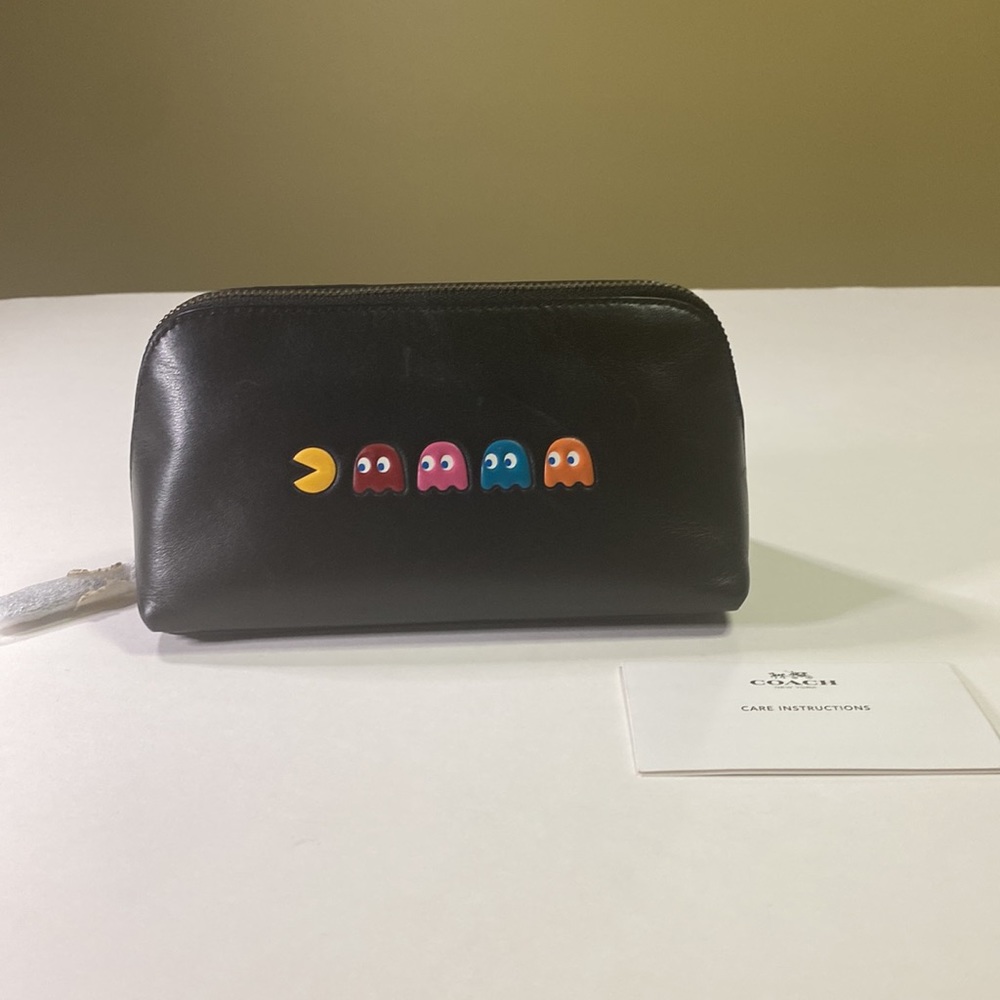 Coach Collectible PacMan Black Calf Leather Zippered Cosmetic Bag